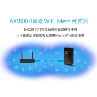 【NETGEAR】AX1800 4串流 WiFi 6 Mesh 延伸器 中繼器 EAX20(可搭任何品牌路由器)