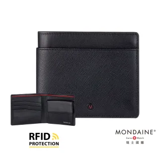 【MONDAINE 瑞士國鐵】蘇黎世系列 RFID防盜8卡零錢包短夾(十字紋)