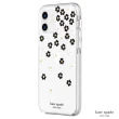 【KATE SPADE】iPhone 12/12 Pro 6.1吋 Scattered Flowers 黑白小花 金色鑲鑽透明殼(iPhone 保護殼)