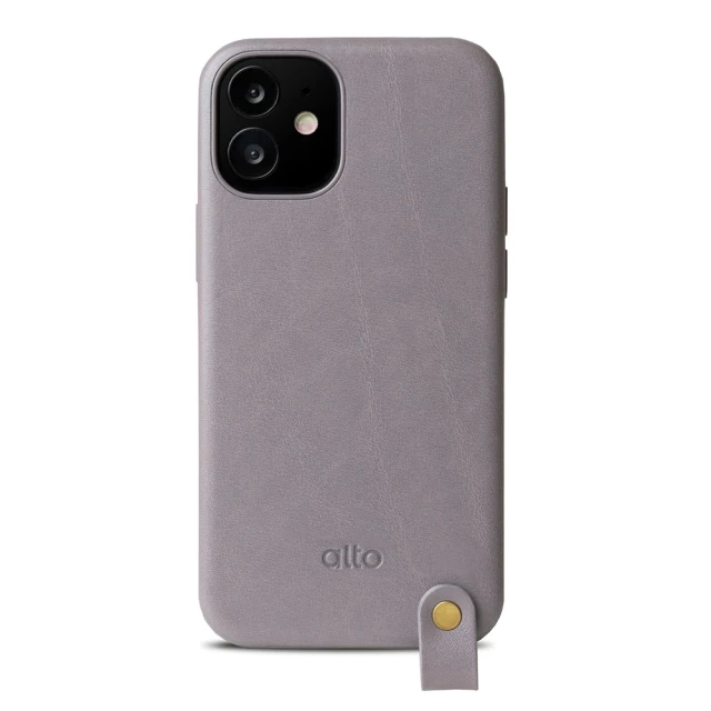 【Alto】iPhone 12 Mini Anello 360系列 5.4吋 頸掛式真皮防摔手機殼 - 礫石灰(附頸掛繩)