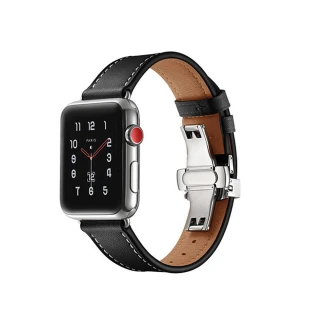 【kingkong】Apple Watch 8/7/6/SE 真皮質商務錶帶 蝴蝶扣式腕帶(iWatch替換錶帶 通用)