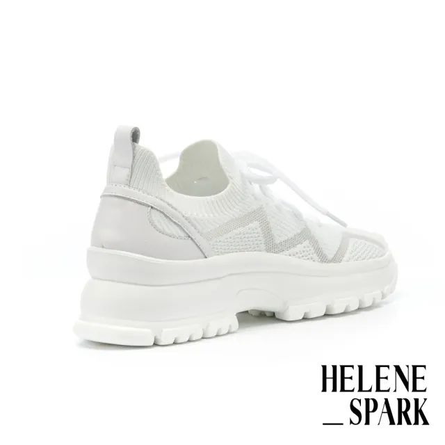 【HELENE SPARK】率性街頭跳色線條飛織厚底休閒鞋(白)