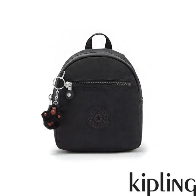 【KIPLING】質感黑簡約時尚拉鍊後背包-WINNIFRED