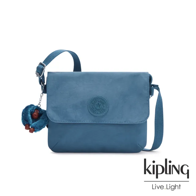 【KIPLING】優雅天穹藍翻蓋雙層收納斜背包-HALSON