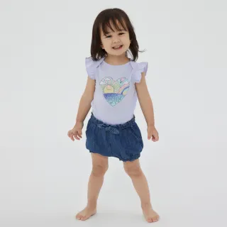 【GAP】嬰兒 布萊納系列 甜美印花荷葉邊包屁衣(681680-淡紫色)