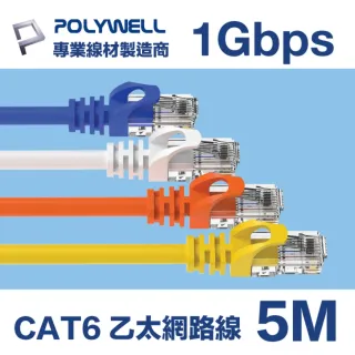 【POLYWELL】CAT6 乙太網路線 UTP 1Gbps/1000Mbps 5M(適合ADSL/MOD/Giga網路交換器/無線路由器)