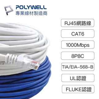 【POLYWELL】CAT6 乙太網路線 UTP 1Gbps/1000Mbps 2M(適合ADSL/MOD/Giga網路交換器/無線路由器)