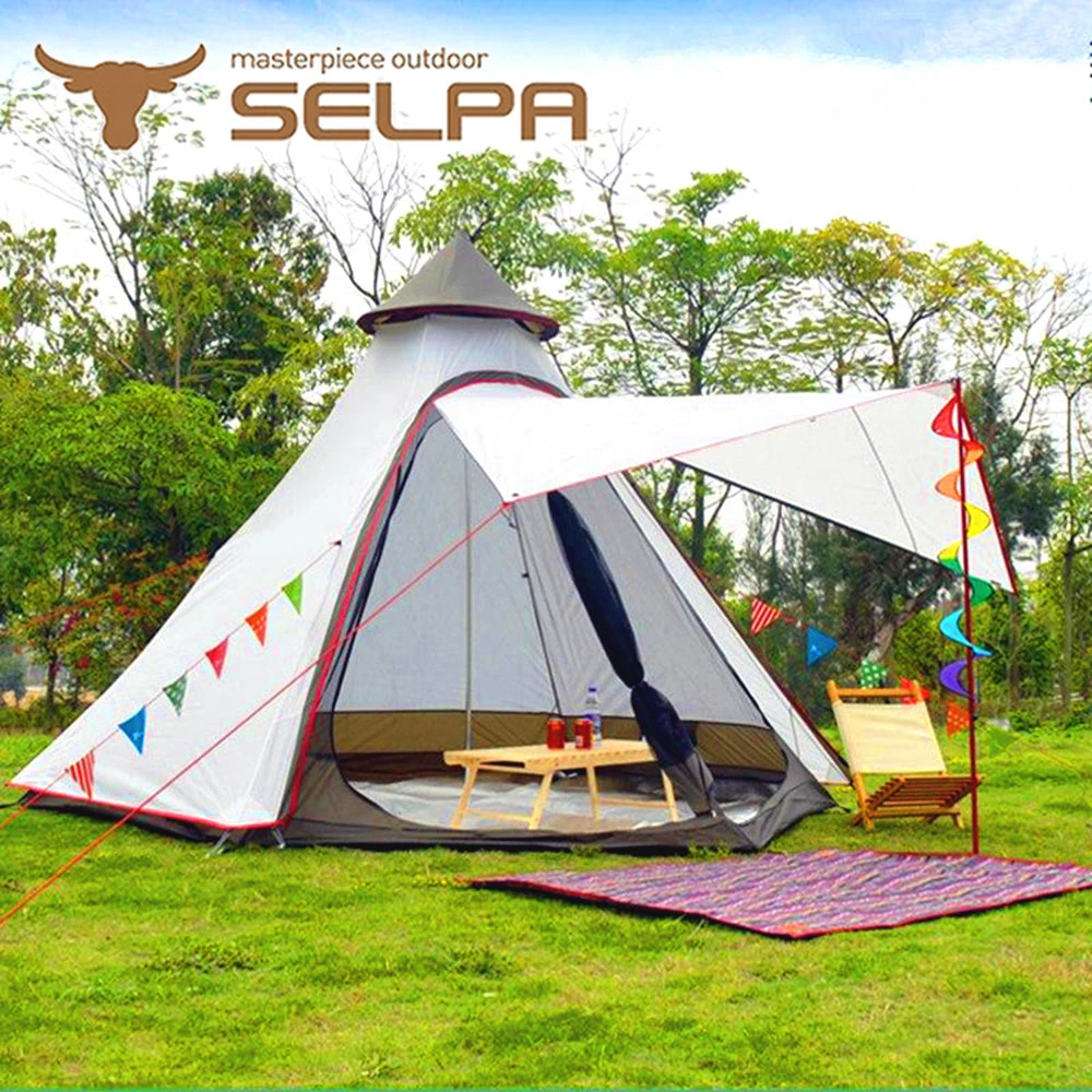 【SELPA】升級款一房一廳 印地安帳露營帳篷家庭帳五人大型(白色)