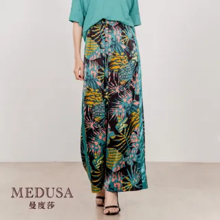 【MEDUSA 曼度莎】側拼接印花絲感緞面寬褲（M-XL）｜女裝 長褲 高級緞面(601-7010B)