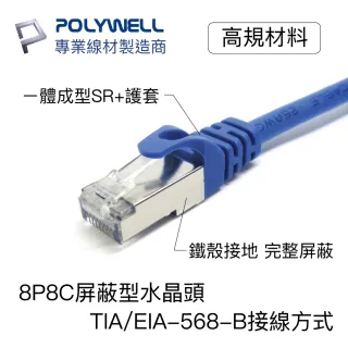 【POLYWELL】CAT6A 高速乙太網路線 S/FTP 10Gbps 1M(適合2.5G/5G/10G網卡 網路交換器 NAS伺服器)