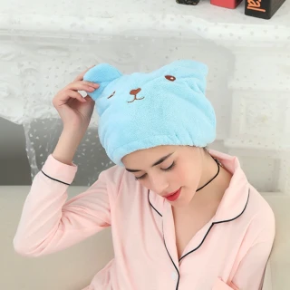日系時尚柔軟動物卡通乾髮巾/髮束 1 入(藍)