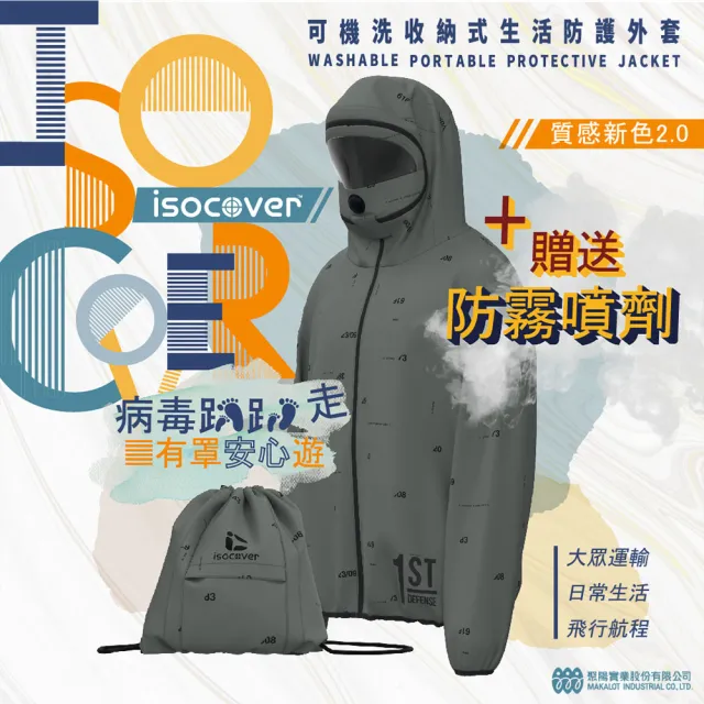【Isocover】聚陽專利可拆式面罩生活防護外套/可收納/質感新色/莫蘭迪綠(MIT、專利面罩、抗菌防潑水彈性)
