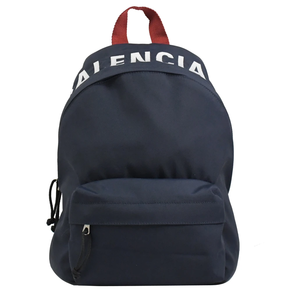 【Balenciaga 巴黎世家】經典LOGO素雅帆布前口袋旅用包後背包(深藍)