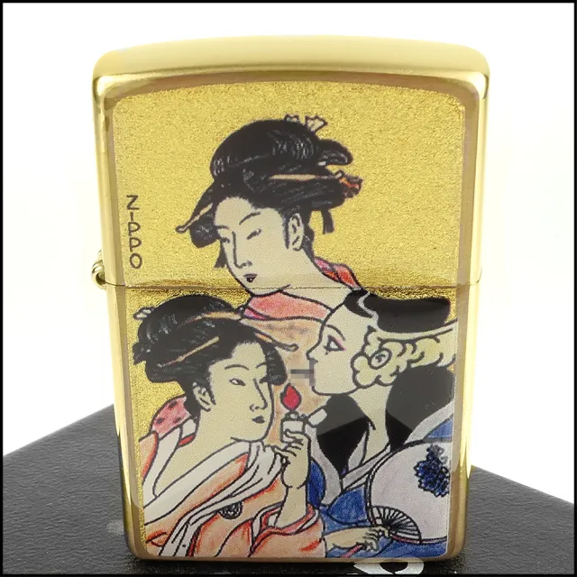 【Zippo】日系~浮世繪-當時三美人之風中女郎-金箔和柄加工打火機