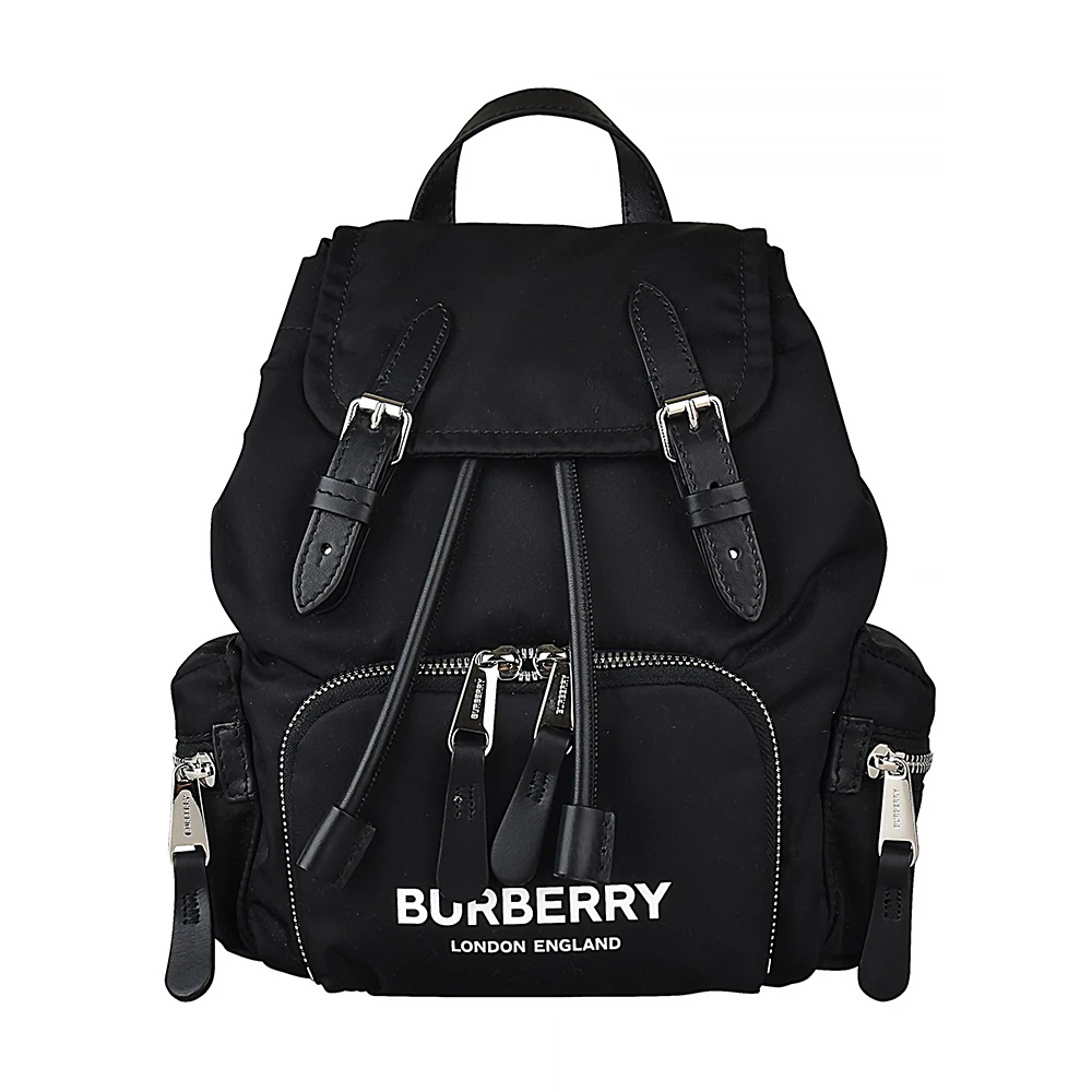 【BURBERRY 巴寶莉】BURBERRY RUCKSACK品牌印花LOGO尼龍後背包(黑)