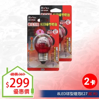8LED球型燈泡E27紅光-2入(LED燈泡)