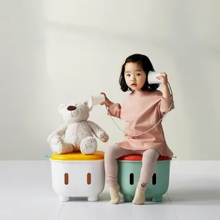 【Kori Deer 可莉鹿】馬卡龍撞色兒童玩具收納凳-上蓋(置物箱/兒童椅凳/矮凳/短凳/休閒椅/穿鞋椅)