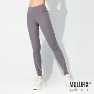 【Mollifix 瑪莉菲絲】小禎聯名設計_TRULY小尻長腿鑲邊訓練褲、瑜珈服、Legging(日暮灰)