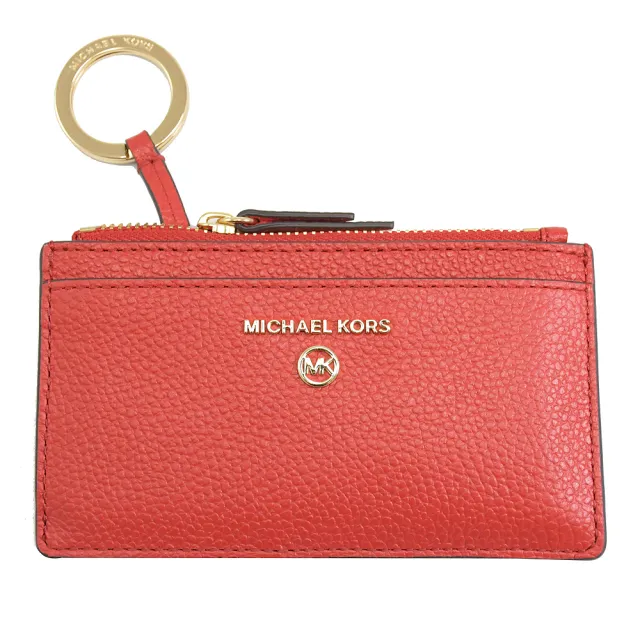 【Michael Kors】金屬MK LOGO證件信用卡鑰匙圈零錢包(紅)