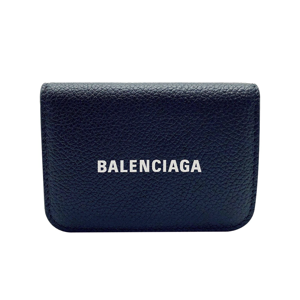 【Balenciaga 巴黎世家】經典Logo牛皮壓釦三折Mini短夾(593813-黑)