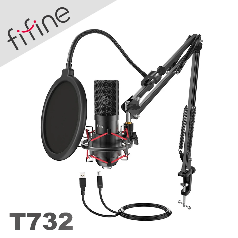 【FIFINE】USB心型指向直播麥克風專業套件組(T732)