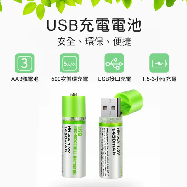 【Jo Go Wu】USB充電環保電池4入組(3號電池/AA電池/1450mAh)