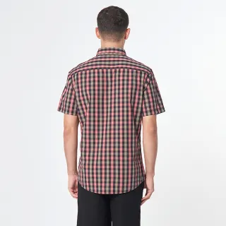 【JEEP】男裝 清新休閒格紋短袖襯衫(粉黑格)