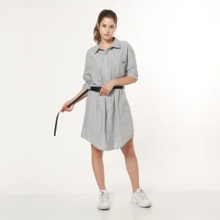 【JEEP】女裝 清新修身長袖襯衫式洋裝(灰)