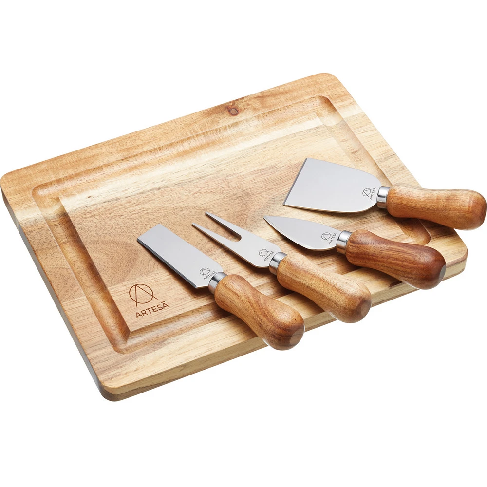 Artesa起司刀叉4件+木輕食盤