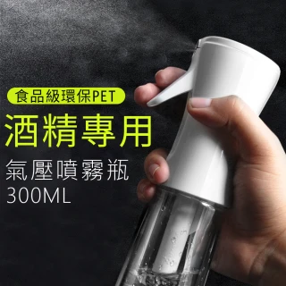 【良居生活】氣壓持續酒精噴霧瓶 食品級環保PET 按壓瓶 霧化瓶 大容量(白色透明300ml)