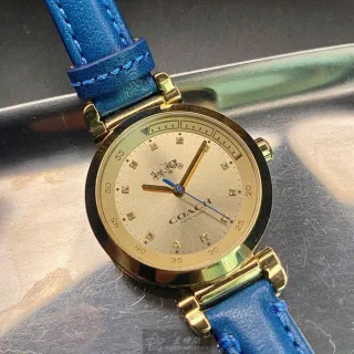 【COACH】COACH蔻馳女錶型號CH00047(金色錶面金色錶殼寶藍真皮皮革錶帶款)