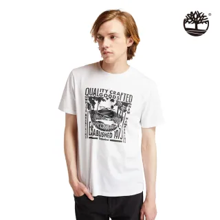 【Timberland】男款白色LOGO印花有機棉短袖T恤(A43V2100)