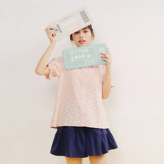 【Dailo】可愛香菇花苞造型-女短袖襯衫 造型 藍 粉 綠(三色/魅力商品/版型適中)