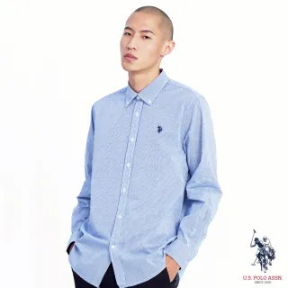 【U.S. POLO ASSN.】細格紋長袖襯衫-藍色格(百搭時尚)