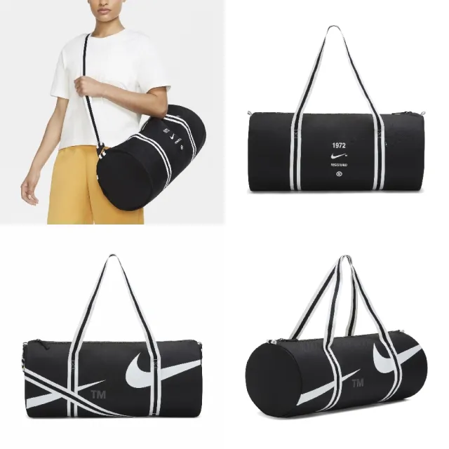 【NIKE 耐吉】手提包 Heritage Duffle Bag 男款 旅行袋 健身袋 斜背袋可調 大容量 黑 白(DJ7379-010)