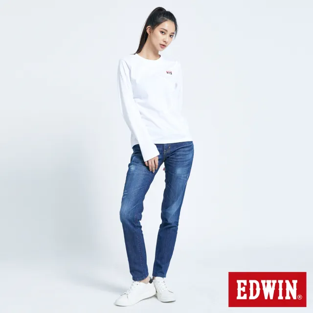 【EDWIN】BASIC印花長袖T恤-女款(白色)