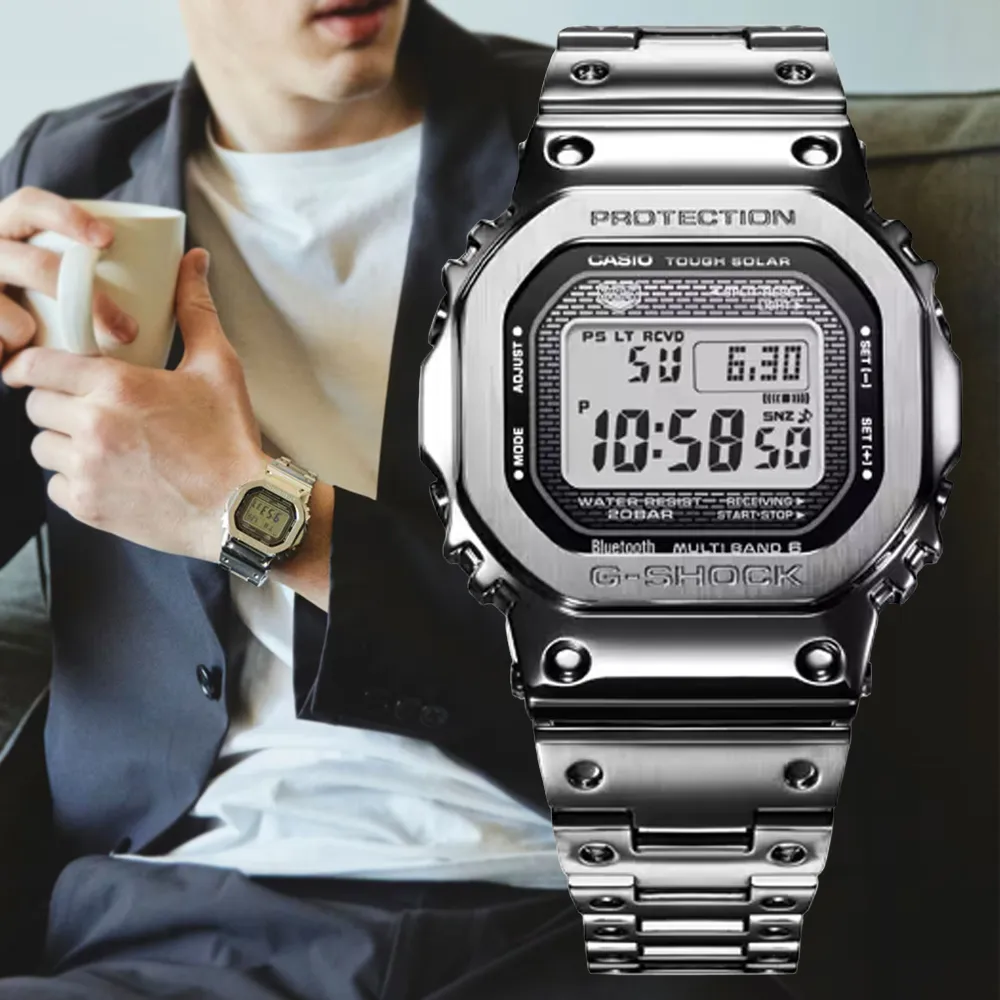 CASIO 卡西歐】G-SHOCK 全金屬太陽能智慧藍牙電波錶-銀色(GMW-B5000D-1