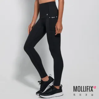 【Mollifix 瑪莉菲絲】高彈力訓練跳色動塑褲、瑜珈服、Legging(黑)