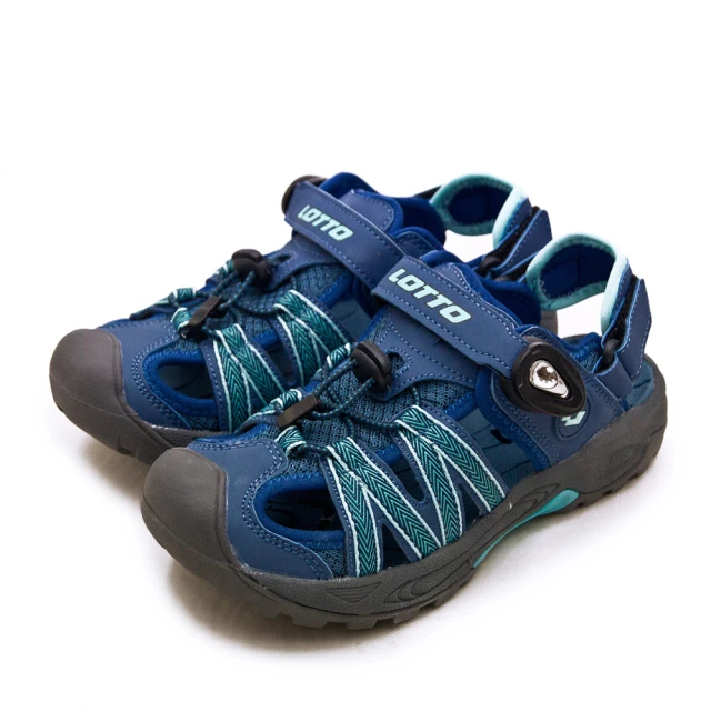 女運動涼鞋推薦-【LOTTO】女 專業排水護趾磁扣運動涼鞋 水陸冒險2系列(藍灰 3266)