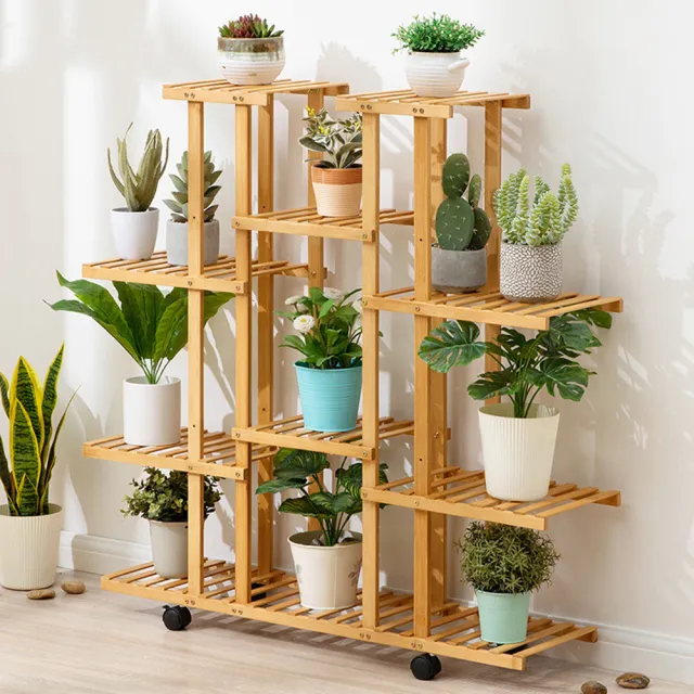 Happylife 楠竹多層滾輪置物架花架y 展示架層架陽台層架園藝架盆栽架多肉植物收納架 Momo購物網 雙12優惠推薦 22年12月