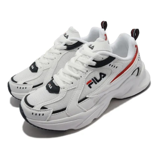【FILA】休閒鞋 Pinball 緩震 老爹鞋 穿搭 女鞋 斐樂 異材質拼接 耐磨抓地 白 紅(5J328W113)