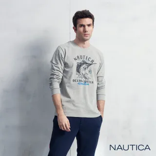 【NAUTICA】男裝 海洋風劍魚圖騰長袖T恤(灰色)