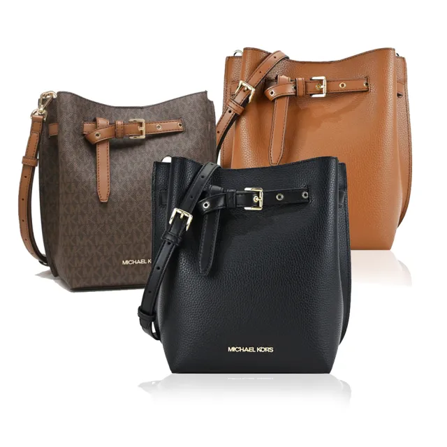 【Michael Kors】EMILIA滿版/荔枝紋紐結環扣水桶斜背包(多色選)