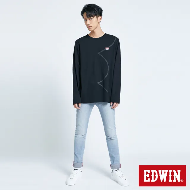 【EDWIN】BASIC印花長袖T恤-男款(黑色)