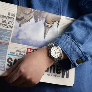 【COACH】經典小馬車 白面 銀框 不銹鋼錶帶 手錶 腕錶 七夕情人節(CO14502432)