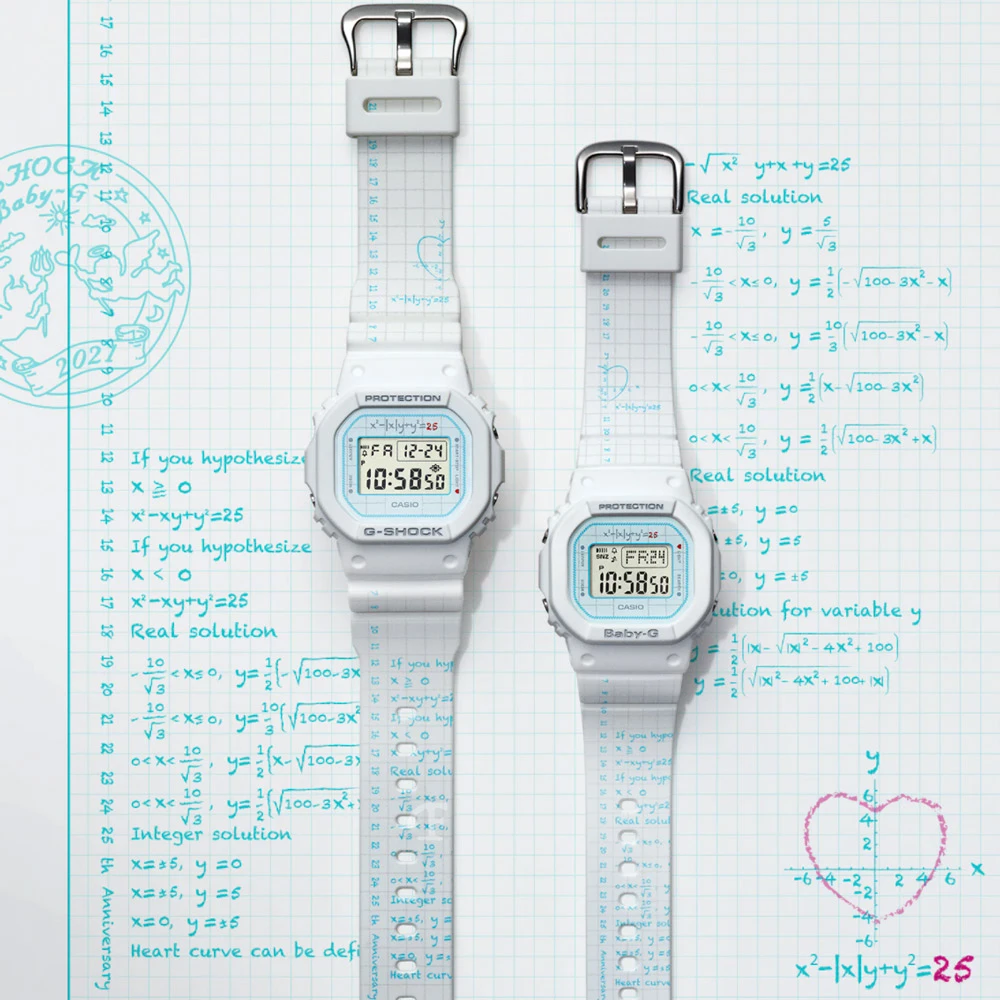 限量版 G-SHOCK＋BABY-G數學方程式情侶對錶-白色方格紙(LOV-21B-7 對錶 聖誕節 情人節)