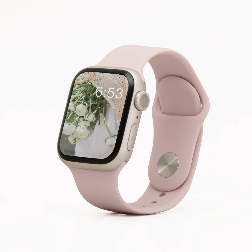 Apple Watch 8/7/6/5/4/3/2/1 錶帶 簡約舒適防水矽膠壓扣運動錶帶(裸砂粉)