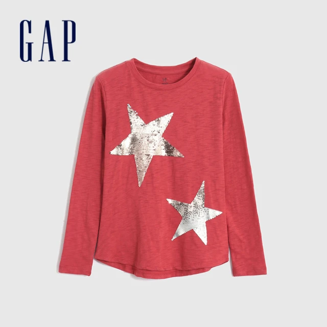 GAP【GAP】女童 純棉雙面亮片長袖T恤(432054-紅色)