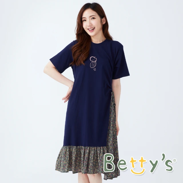 【betty’s 貝蒂思】日系小碎花拼接洋裝(深藍)