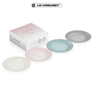【Le Creuset】瓷器悠然恬靜系列圓盤17cm-4入(蛋白霜/貝殼粉/海洋之花/迷霧灰)